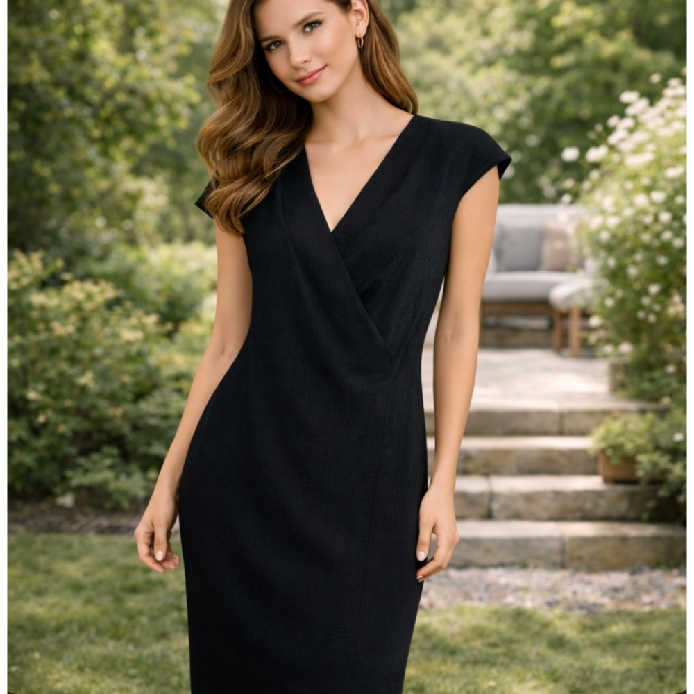 Helmut Lang Drape Side Shift Dress 6 Cap Sleeve Gauzy Lagenlook Black Minimalist